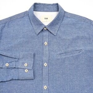 Folk Brand Mens Shirt L/S Button Up Pocket Blue Oxford‎ Cloth Preppy Casual 4